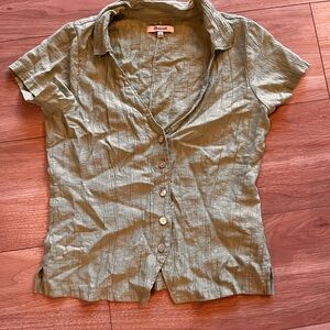 Madewell Olive Green Short-Sleeve Linen Shirt